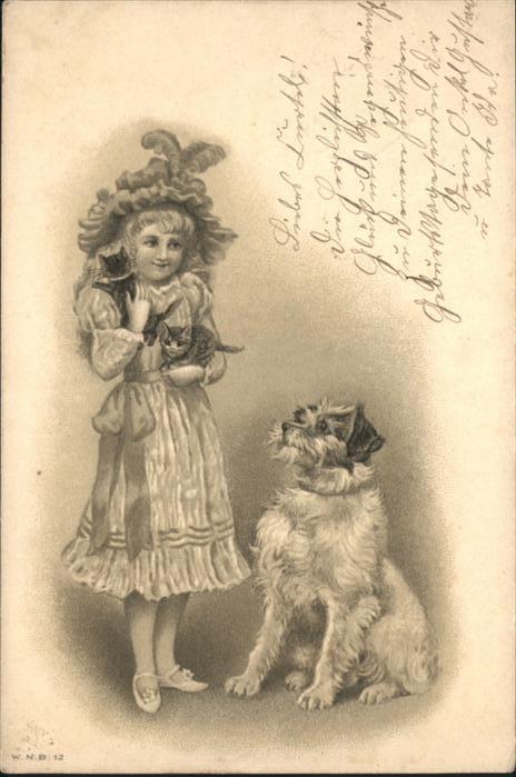 Hunde Katzen Mädchen Prägedruckkarte