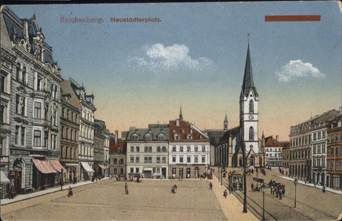 Reichenberg Liberec Boehmen Neustädterplatz Strassenbahn Kutsche