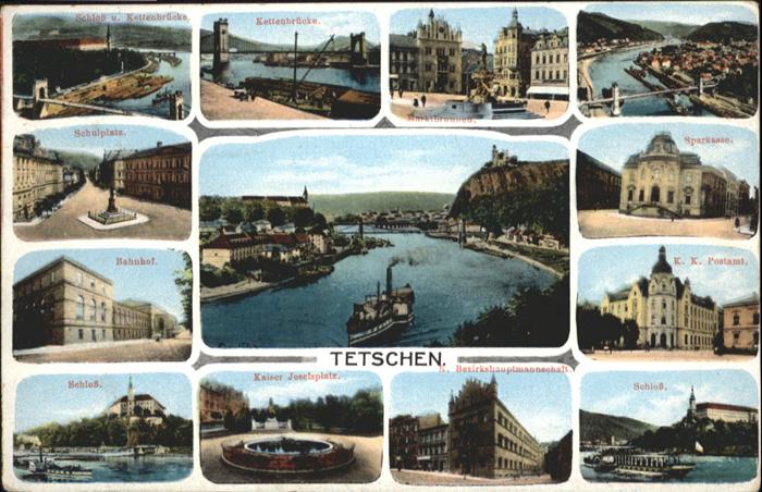 Tetschen-Bodenbach Boehmen Schloss Postamt Sparkasse Bahnhof Schul