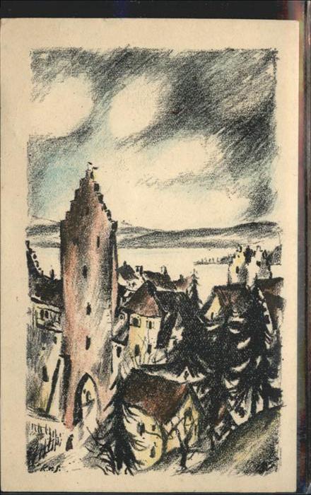 Meersburg Bodensee Künstlerkarte alte Stadtmauer K. Szadur