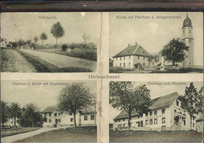 Hoechenschwand Schwarzwald BW Kirche Gasthasu Hirschen Krone Kriegerdenkmal