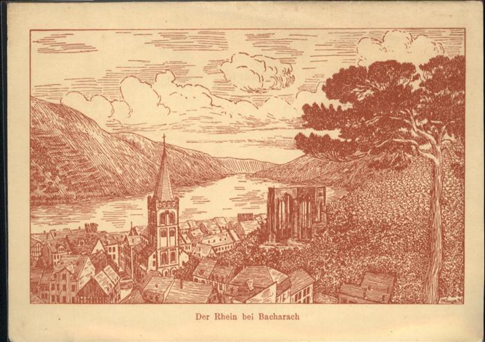 Bacharach Rhein Rhein Federzeichnung Künstler O. Karger