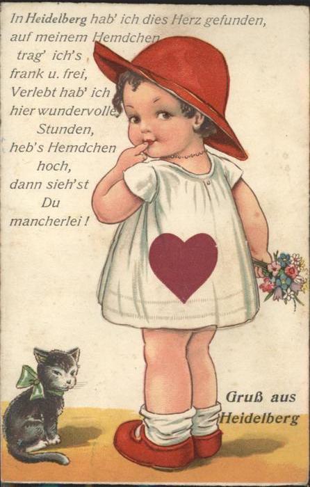 Heidelberg Neckar Spruch Kind mit Blumen Herz Katze Lepor