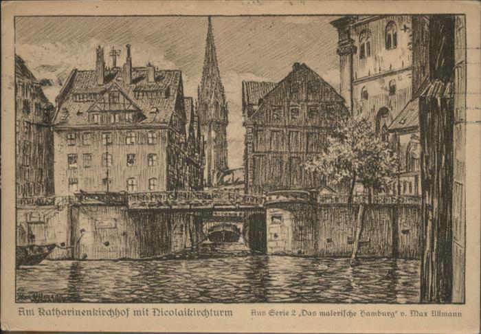 HAMBURG CITY Katharinenkirchhof Nicolaikirchturm Kuenstler Max Ullmann