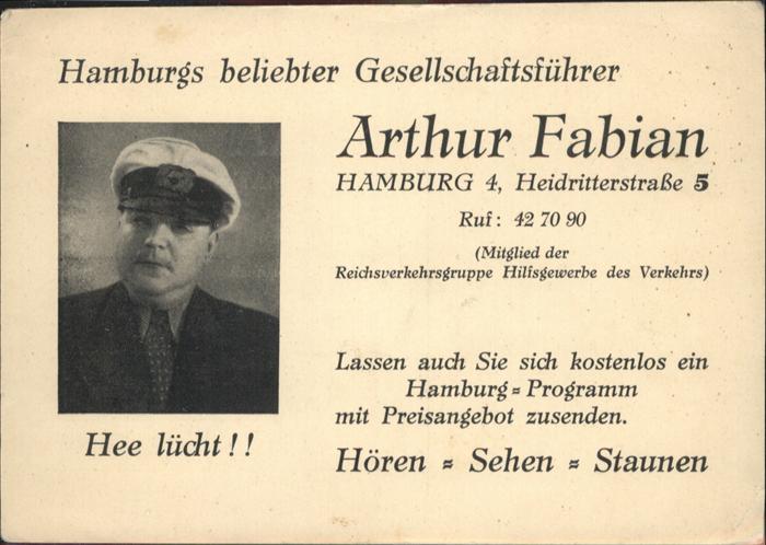 HAMBURG  CITY Hamburgs beliebter Gesellschaftsfuehrer
Arthur Fabian
Werbekarte