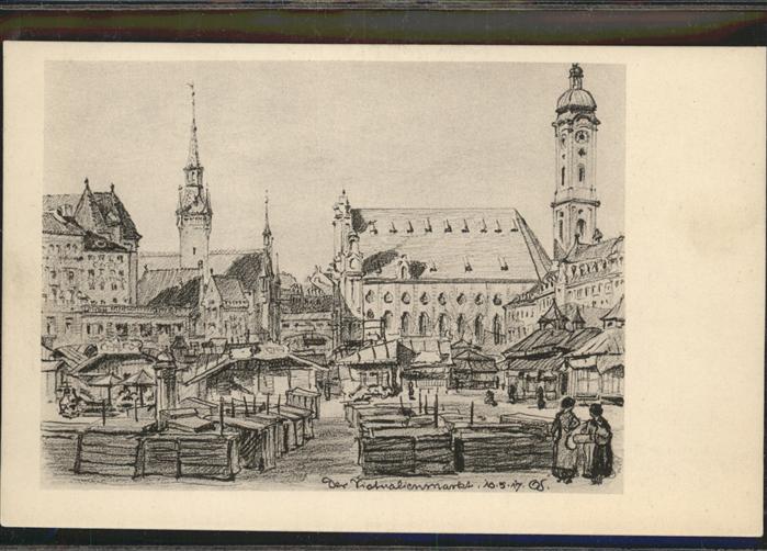 Muenchen Bayern Viktualienmarkt Rathaus Kuenstler O Schwager
