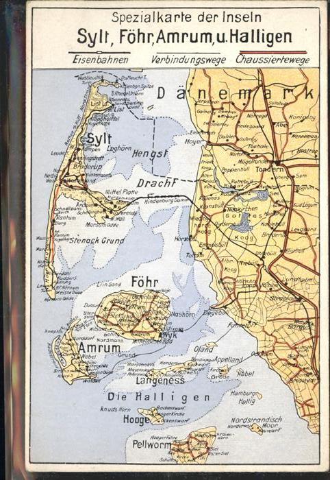Insel Sylt Spezialkarte der Inseln Föhr Amrum Hall