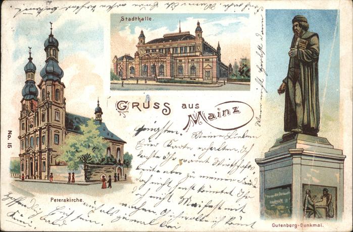 Mainz Rhein Gutenberg Denkmal Stadthalle Peters Kir