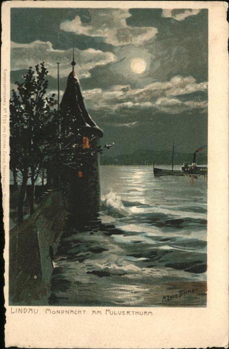 Lindau Bodensee Pulverturm Mondnacht