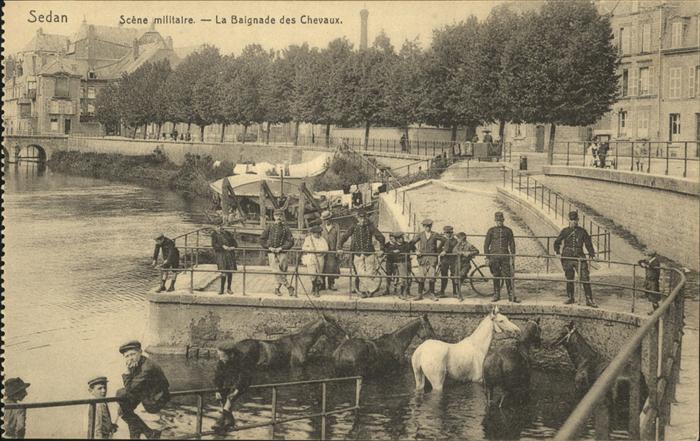 Sedan Ardennes Scene militaire Baignade Chevaux