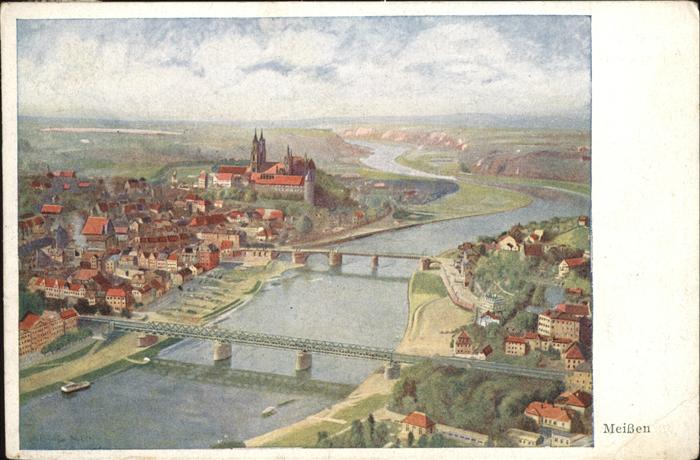 Meissen Elbe Sachsen Meißen Aquarell von O. Renatus