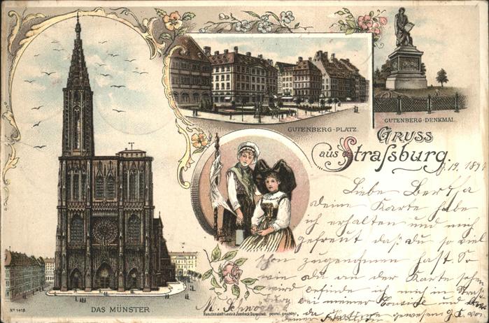 Strasbourg Alsace Gutenberg Platz Denkmal  Münster