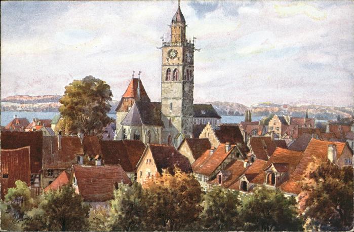 ueberlingen Bodensee Künstlerkarte von V. Marschall