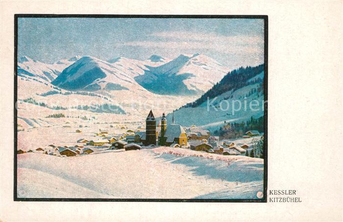 Kitzbuehel Tirol Kirche Panorama Kuenstlerkarte Kessler