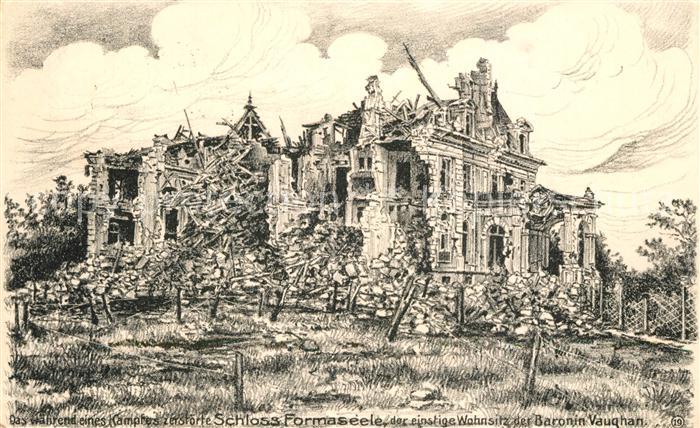 Belgien Das waehrend eines Kampfes zerstoerte Schloss Formaseele