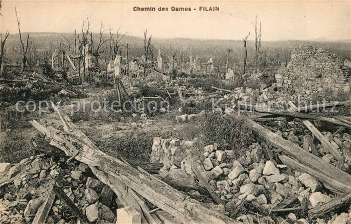 Filain Aisne Chemin des Dames apres le bombardement
