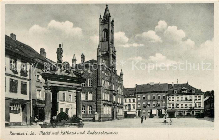 Kamenz Sachsen Markt mit Rathau und Andreasbrunnen