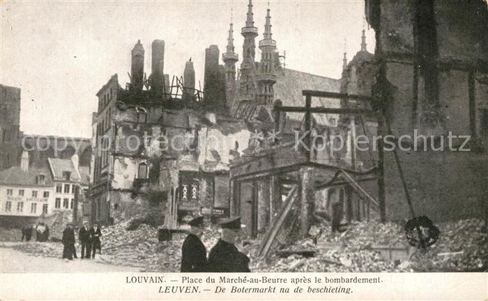 Louvain Flandre De Botermarkt na de beschieting
