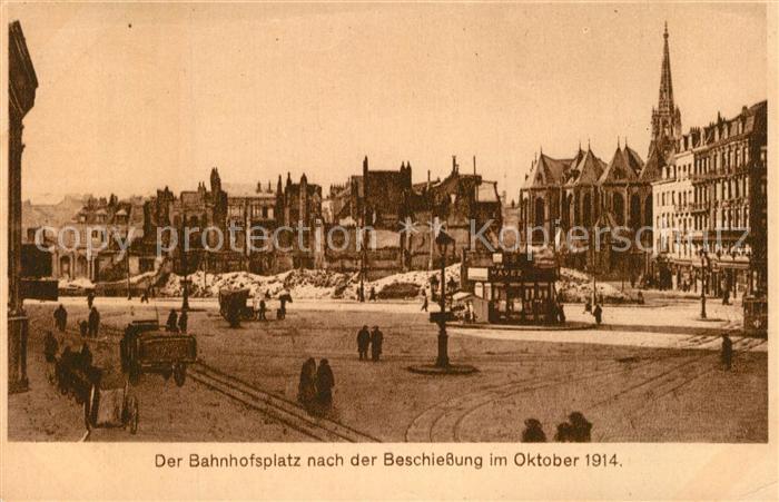 Coeln Rhein Bahnhofsplatz nach der Beschiessung 1914