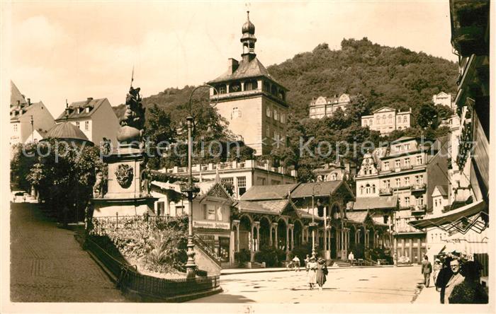 Karlsbad Eger Markt mit Stadtturm und Dreikreuzberg