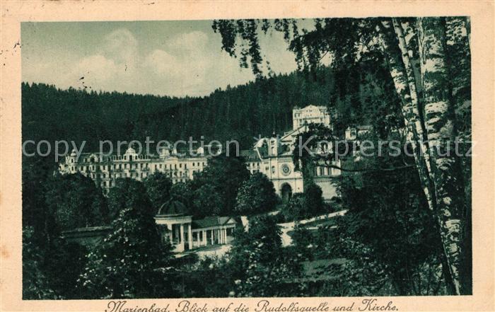 Marienbad Tschechien Boehmen Rudolfsquelle und Kirche