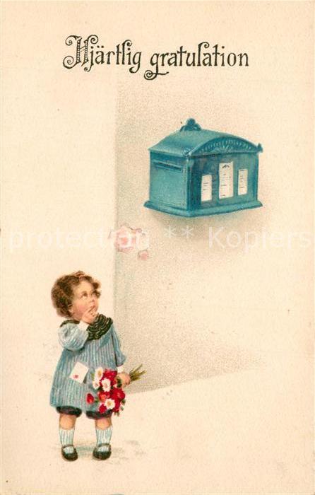 Briefkasten Kind Blumen Glückwunsch Litho