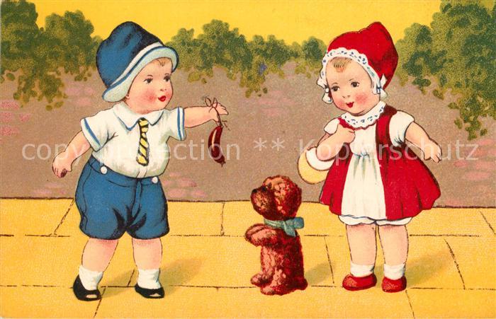 Kinder Child Enfants Hund Wurst Litho