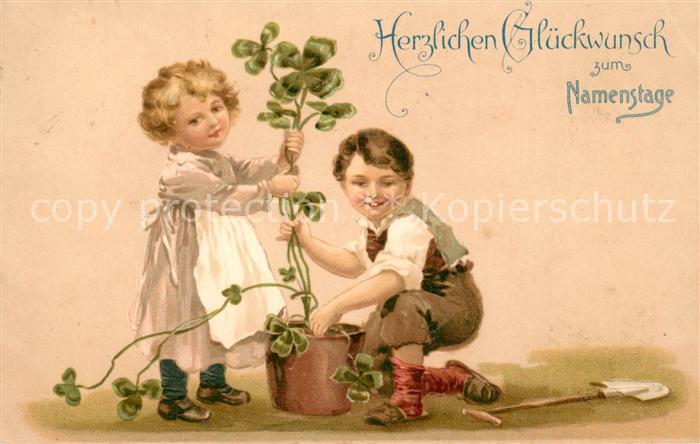Namenstag Namenskarte Kinder Kleeblatt Litho