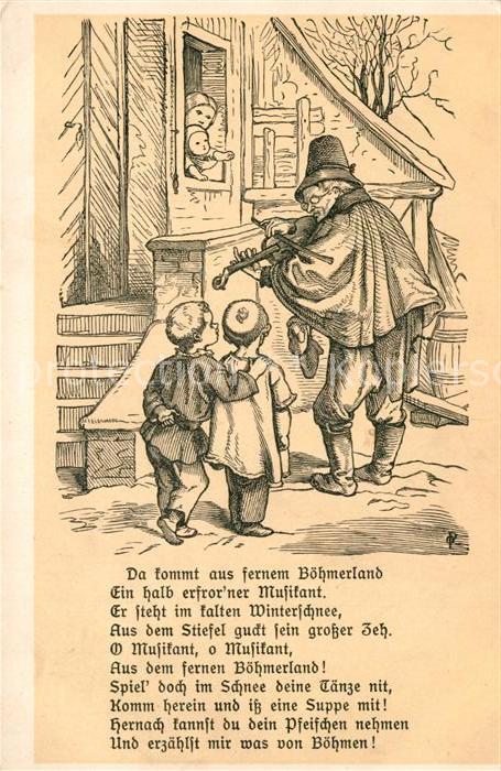 Kuenstlerkarte Oscar Pletsch Musikant Böhmerland Geige