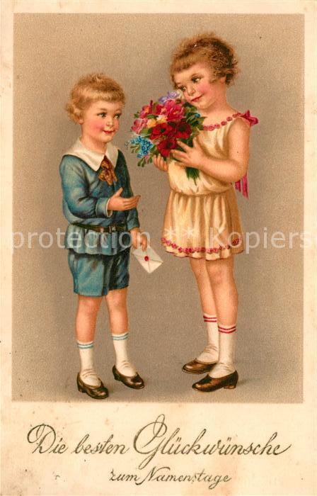 Namenstag Namenskarte Kinder Blumen Brief Litho