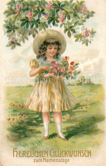 Namenstag Namenskarte Kind Blumen Litho