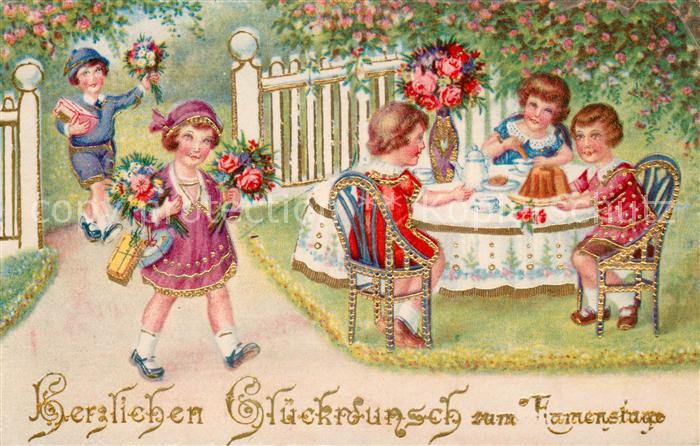 Namenstag Namenskarte Kinder Blumen Kuchen Kaffeekränzchen Li
