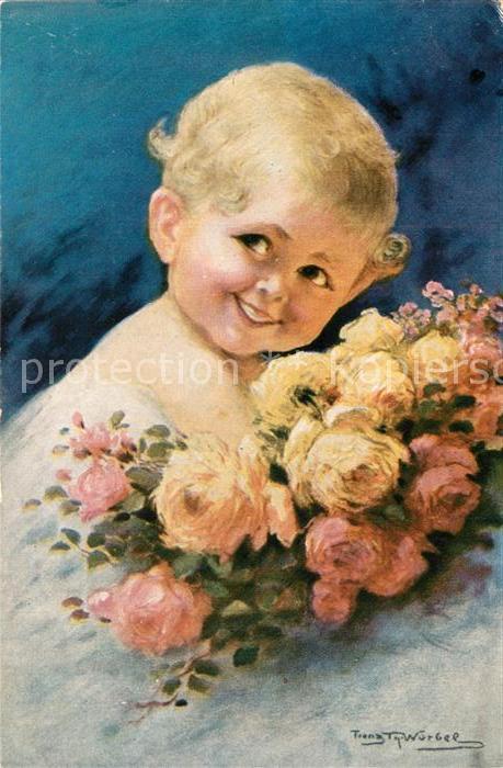 Kuenstlerkarte Franz Würbel Kleinkind Rosen