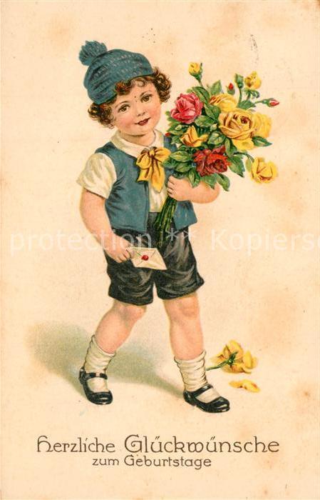 Geburtstag Kind Rosen Brief Litho