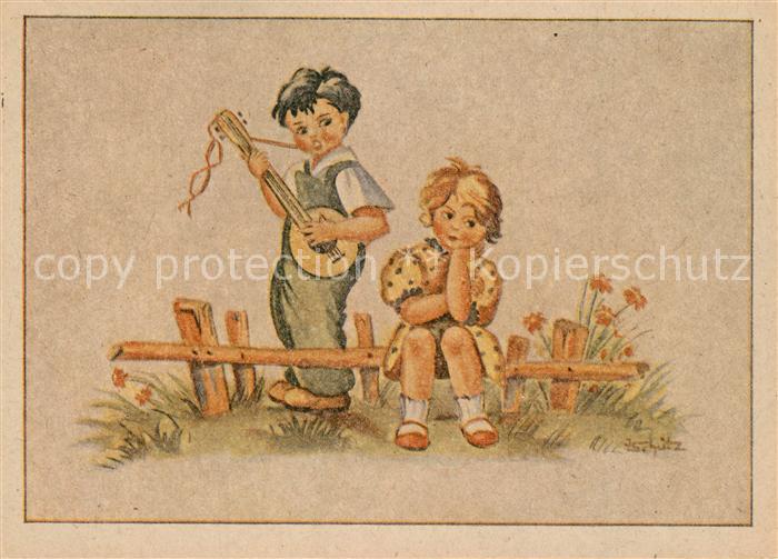 Kinder Child Enfants Mandoline Künstlerkarte Schütz