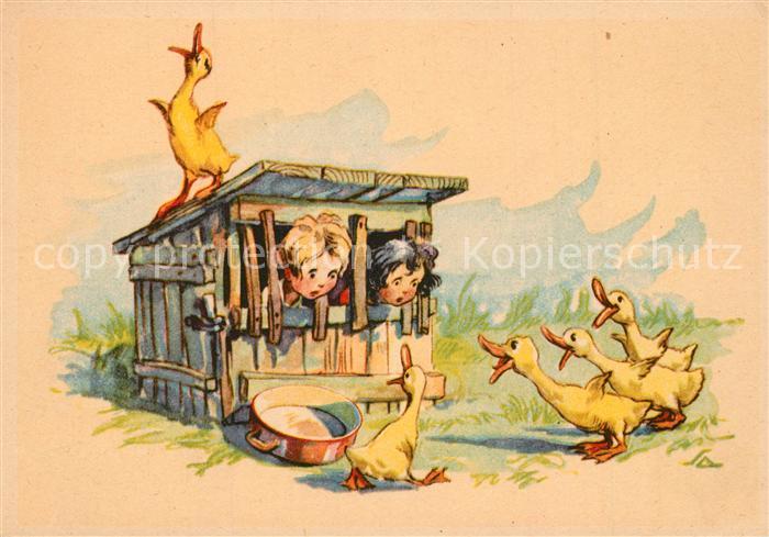 Kinder Child Enfants Gänse Holzkäfig