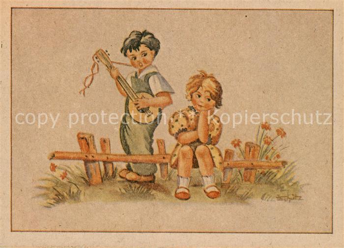 Kinder Child Enfants Mandoline Künstlerkarte Schütz