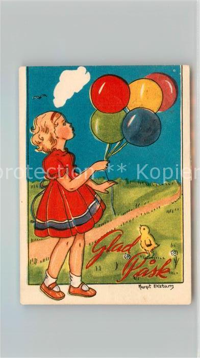 Ostern Easter Paques Kind Mädchen Luftballons Küken