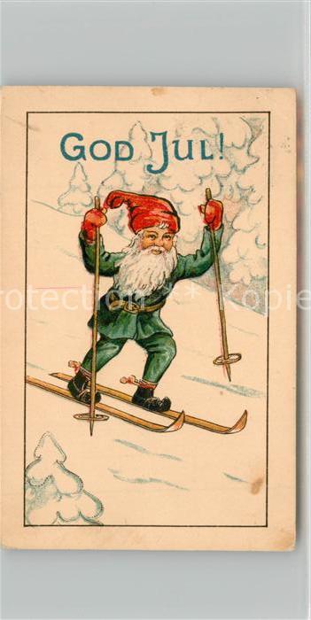 Zwerge Dwarfs Nains Skifahren God Jul