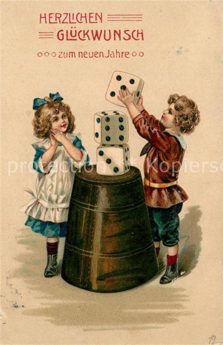 Wuerfelspiel Kinder Neujahr Litho