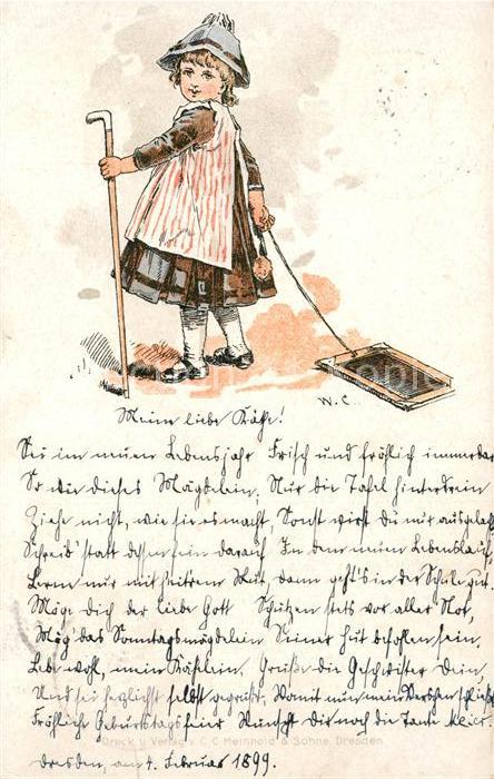 Schultafel Kind Mädchen Wanderstock