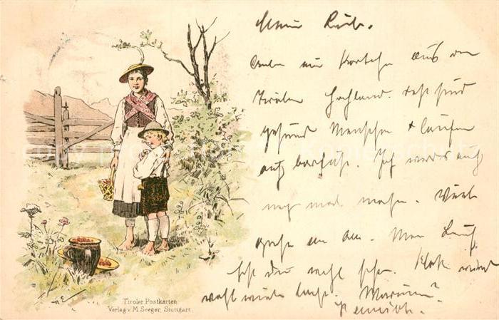 Trachten Tirol Mutter mit Kind Litho