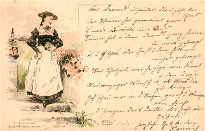 Trachten Tirol Frau Litho