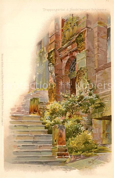 Kuenstlerkarte Otto Hammel Treppenportal Schloss Heidelberg Litho