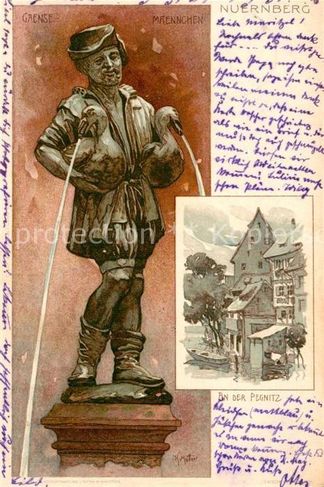 Mutter K. Nuernberg Gaense-Maennchen Pegnitz Litho