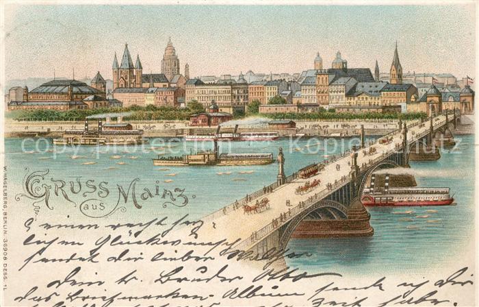 Hold to Light Mainz Bruecke Dampfer Litho Verlag-H.-Hagelberg Nr. 36908