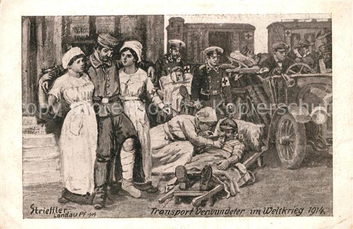 Kuenstlerkarte Strieffler Transport Verwundeter 1. Weltkrieg