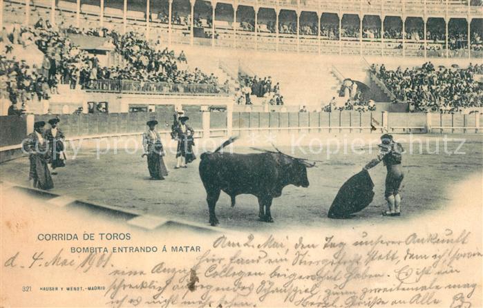Stierkampf Corrida de Toros Bombita entrando a Matar