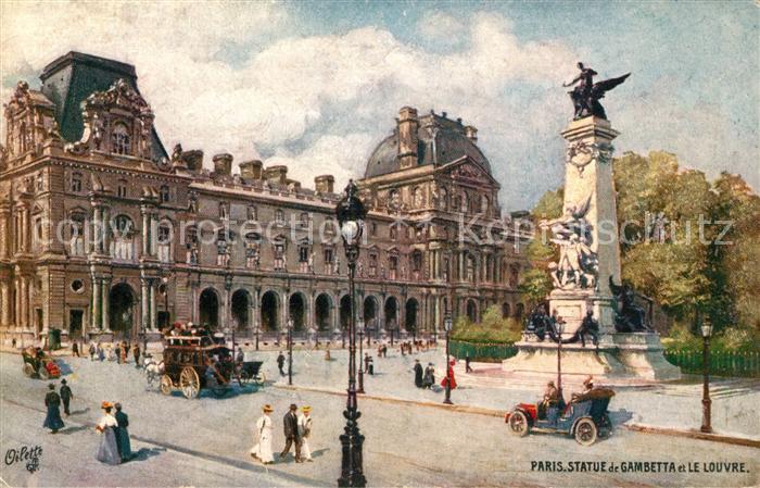 Verlag Tucks Oilette Nr. 67 Paris Statue de Gambetta et Le Louvre