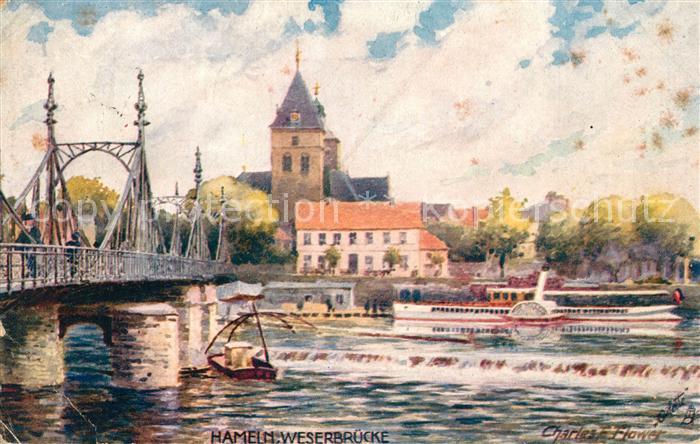 Verlag Tucks Oilette Nr. 696 Hameln Weserbruecke Dampfer Charles E. Flower